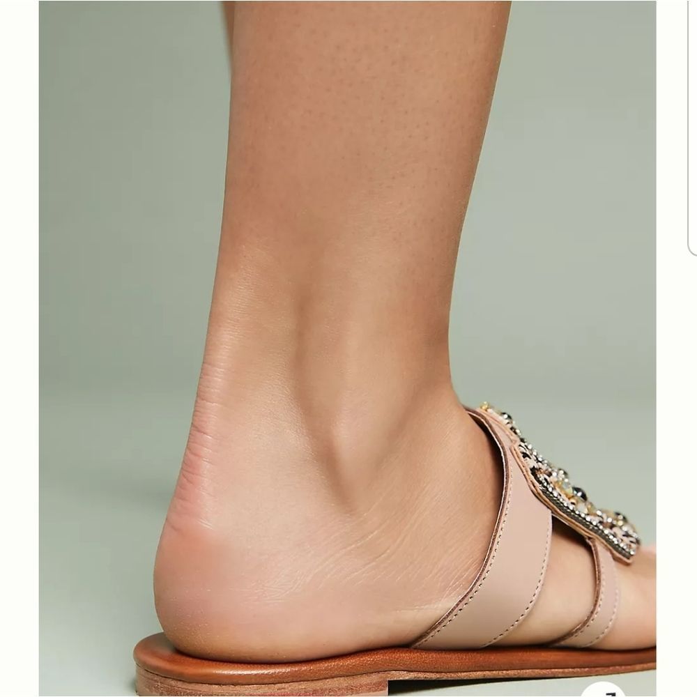 Anthropologie Blush Beaded Embellished Leather Thong Sandals Sz.38/US 7 - Picture 12 of 12